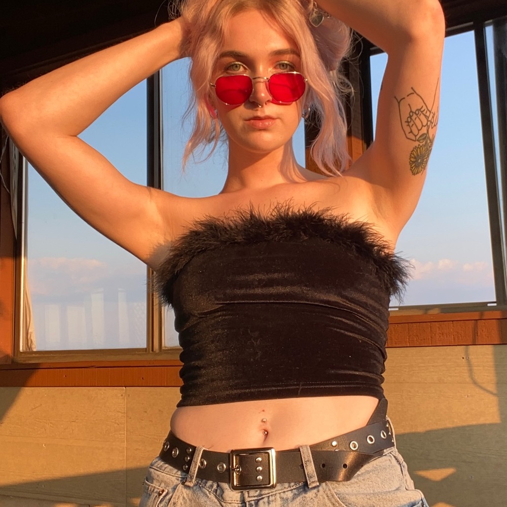 Dolls Kill Tube Top Velvet Feather - Picture 5 of 7